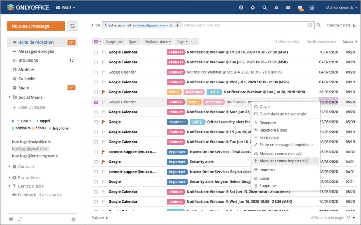 ONYLOFFICE - Vue globale de l'outil Mail