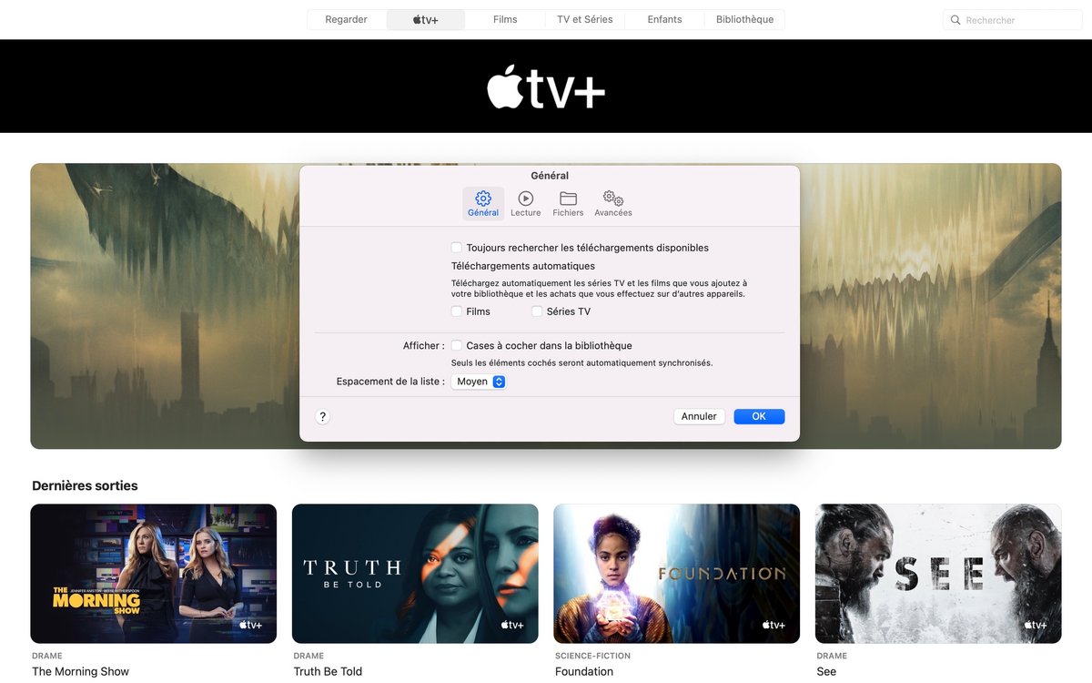 Apple TV+ - Les quelques paramètres de l'application