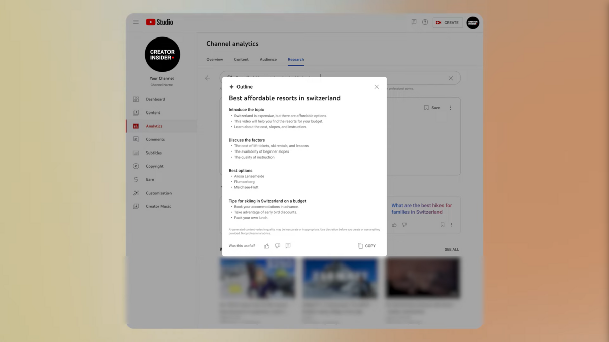 Voici la nouvelle fonctionnalité de YouTube en action, "Brainstorm with Gemini" © YouTube