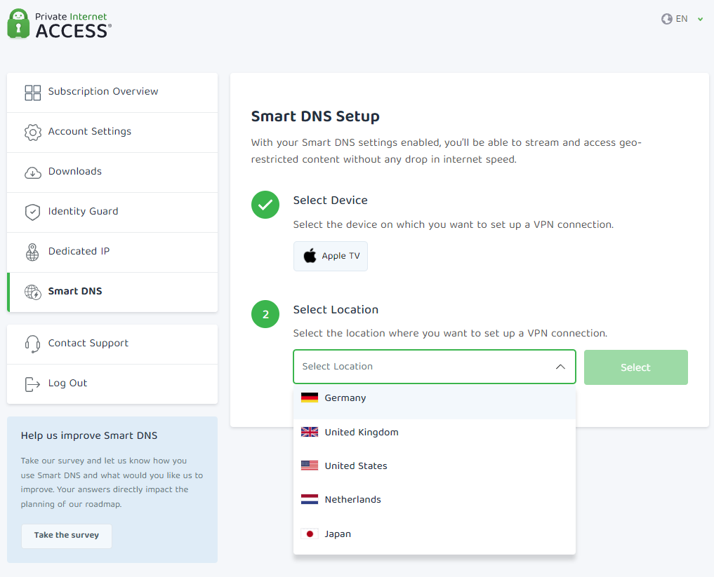 Private Internet Access - Configurer Smart DNS