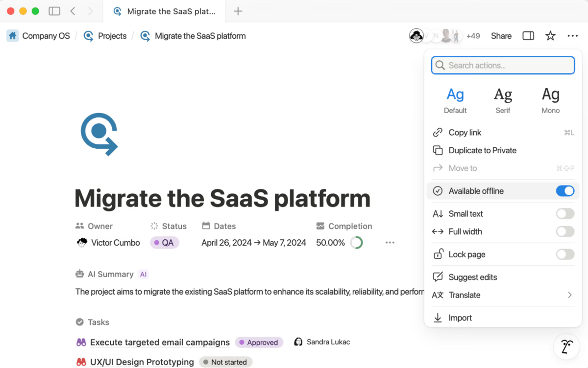 Plus besoin de connexion internet pour modifier vos contenus dans Notion. © Notion