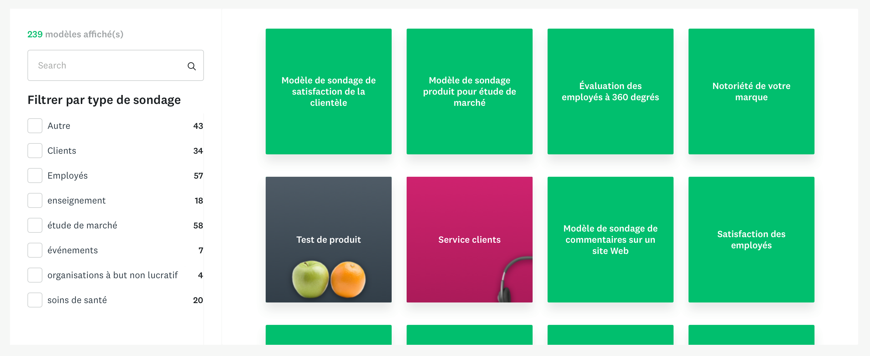 Modèles de sondages sur Surveymonkey
