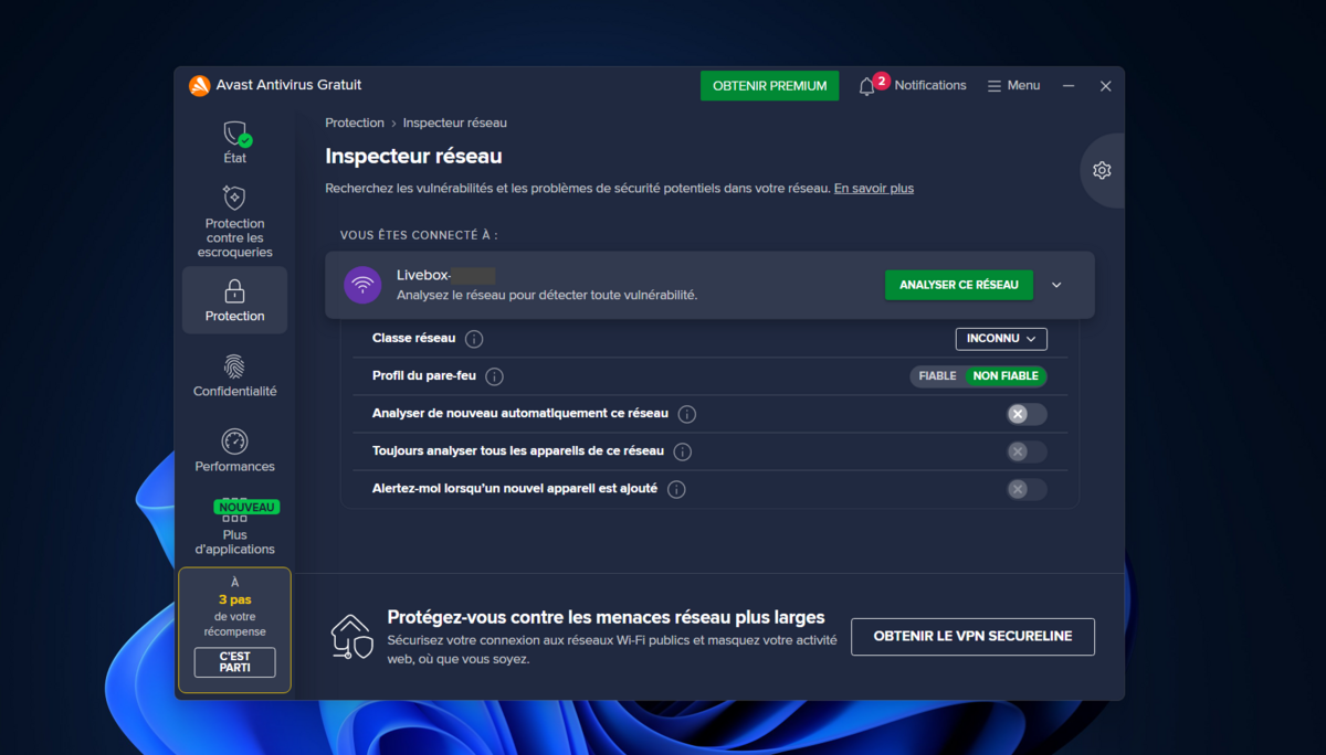 Avast Antivirus Gratuit - Analyse réseau. © Clubic