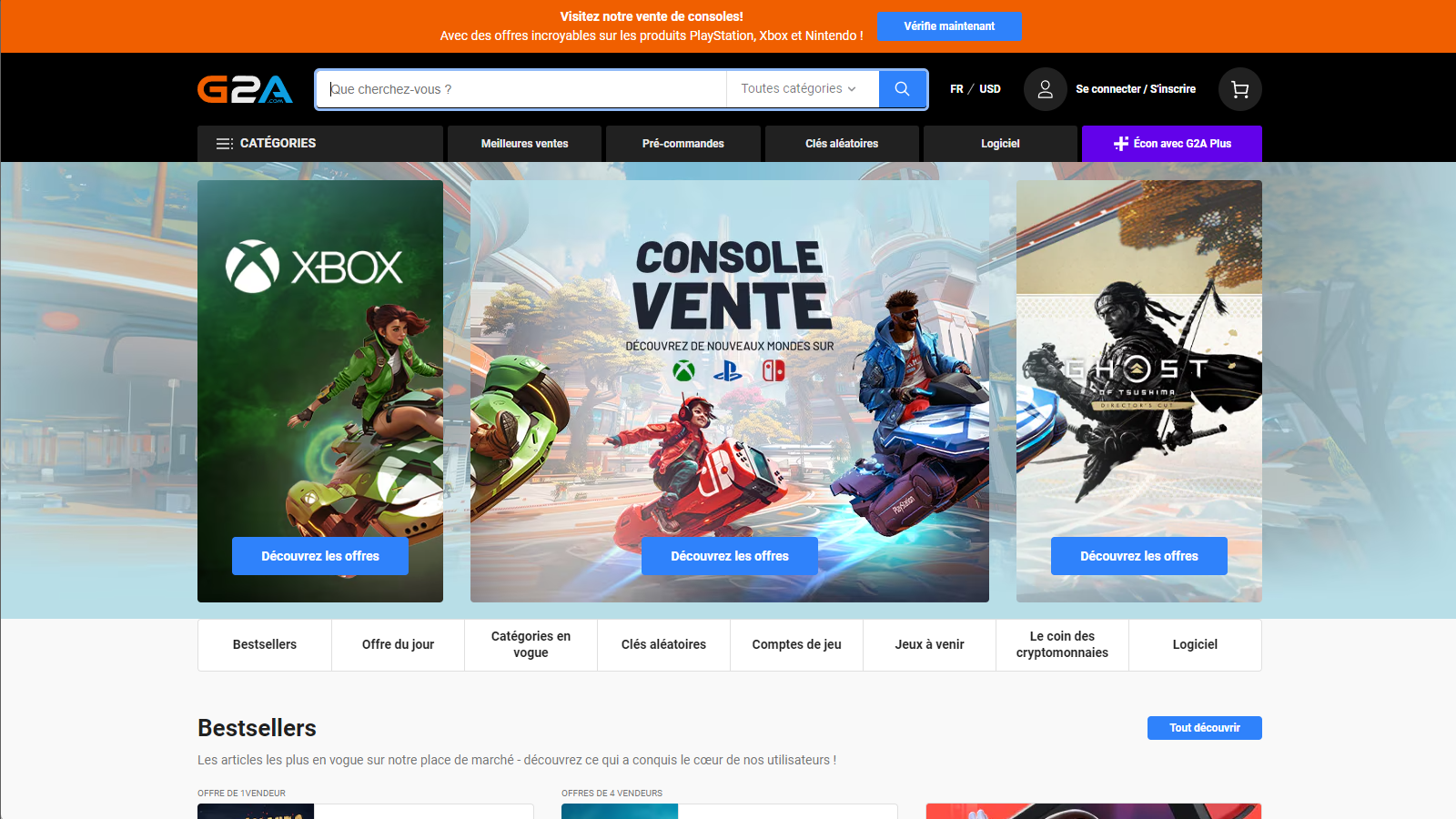 La page d'accueil web de G2A © Benoit Baylé pour Clubic.com