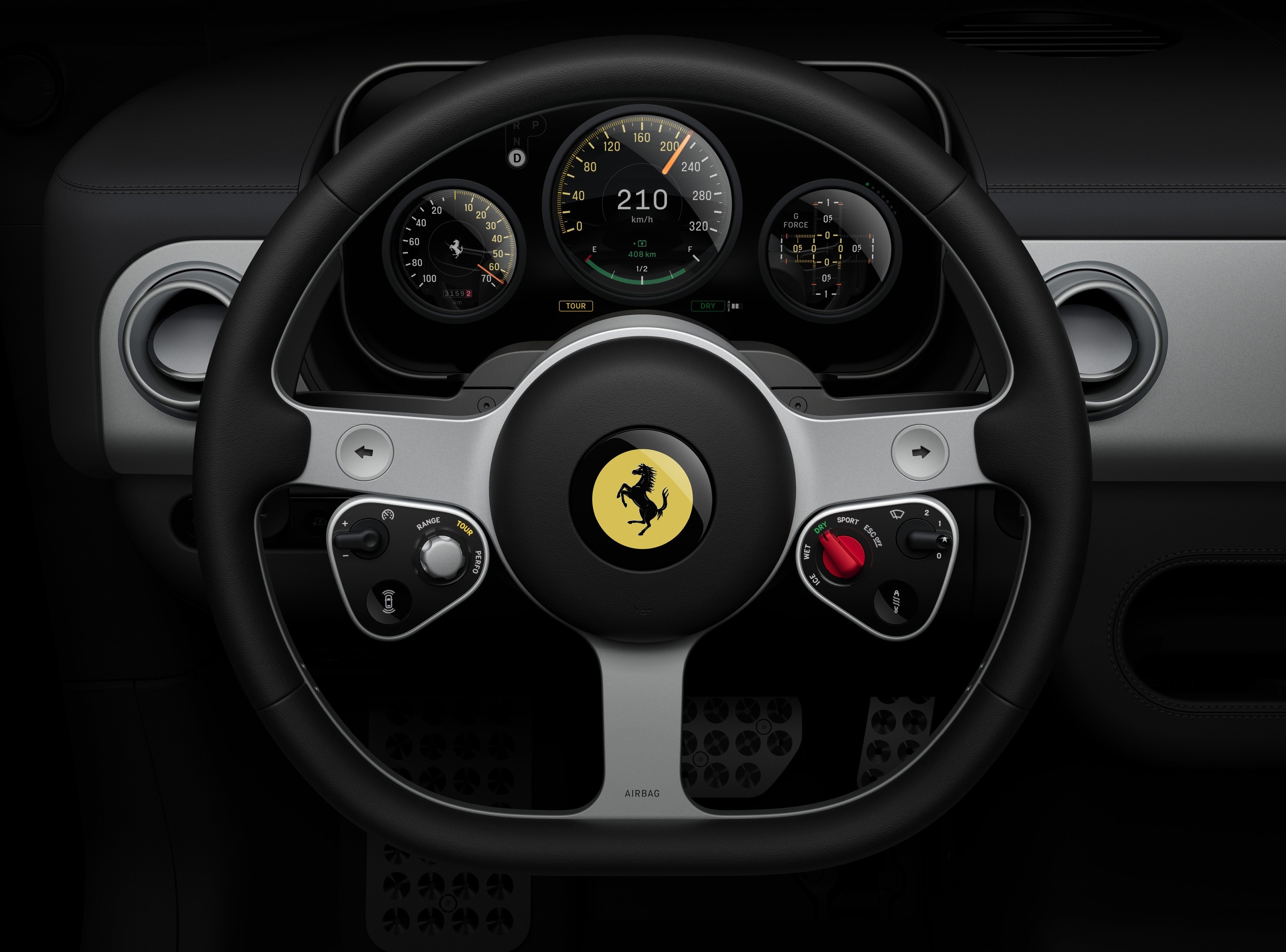 Le volant à trois branches de la Ferrari Luce. © Ferrari