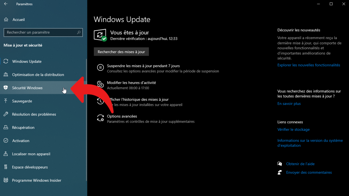Cliquez sur Sécurité Windows
