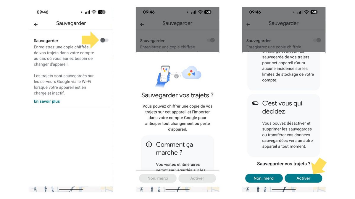 Activez la sauvegarde chiffrée de vos déplacements. ©Google Maps / Mia Ogouchi pour Clubic