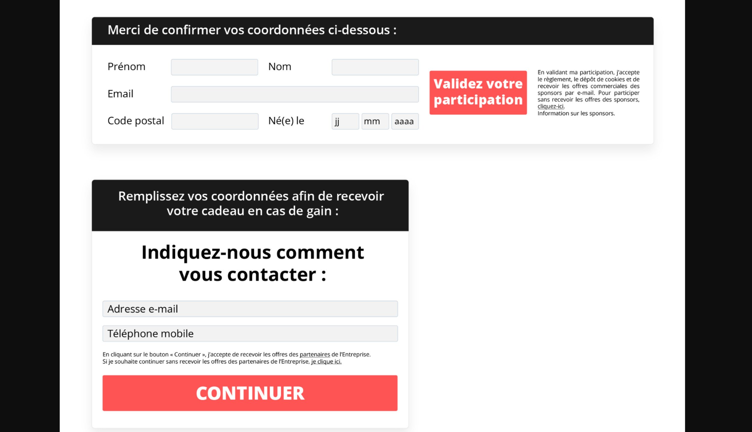 Illustrations de formulaires non conformes utilisés par des courtiers en données © CNIL
