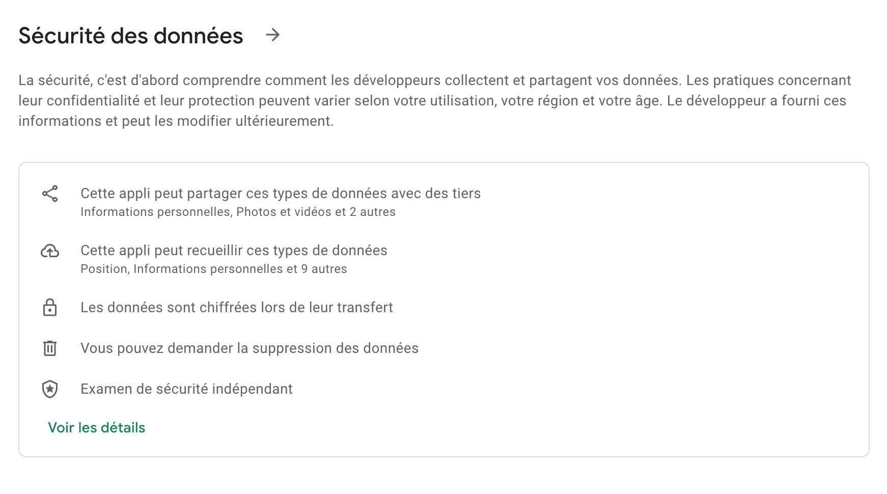 Désormais, TikTok indique qu'elle partage les données avec des tiers © Google Play Store