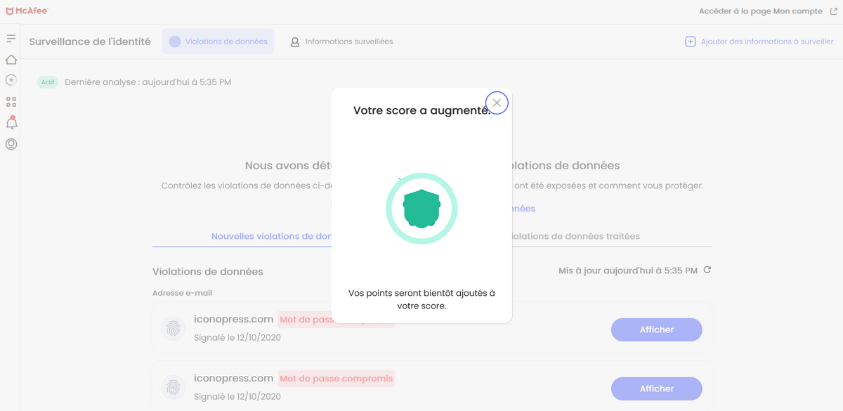 McAfee Identity Theft Protection - Le score de protection