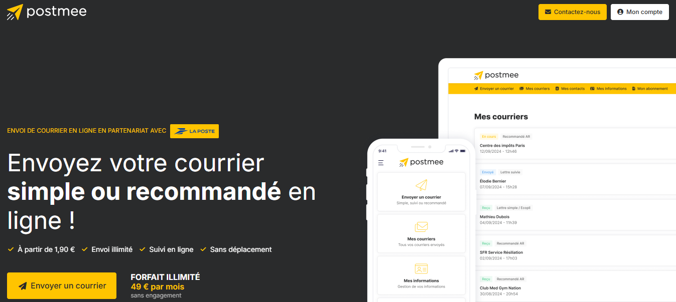 Envoyez votre courrier rapidement grâce à Postmee. @Capture Postmee