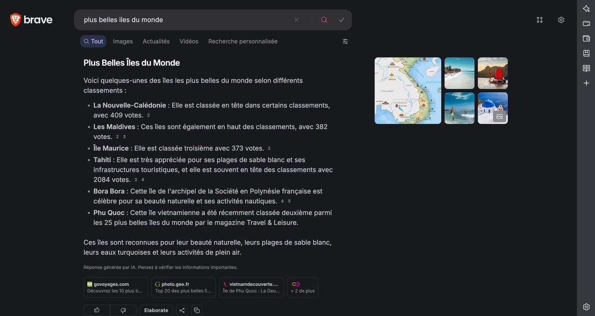 Des résumés IA précis et offrant de nombreuses sources. ©Brave