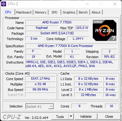 AMD Ryzen 7 7700X HWInfo