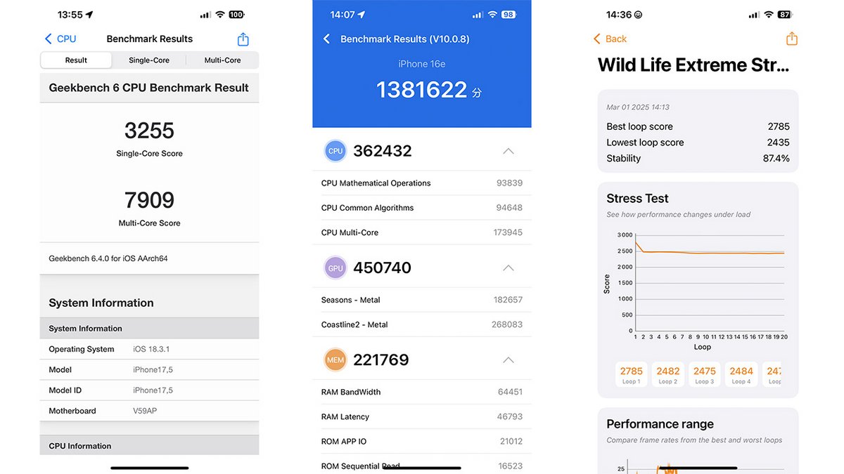 Les résultats dans nos benchmarks sont un peu moins bons qu'avec l'iPhone 16. © Pierre Crochart pour Clubic.com