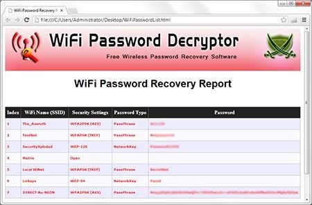 L'interface est très simple à comprendre et à utiliser ! - © WiFi Password Decryptor