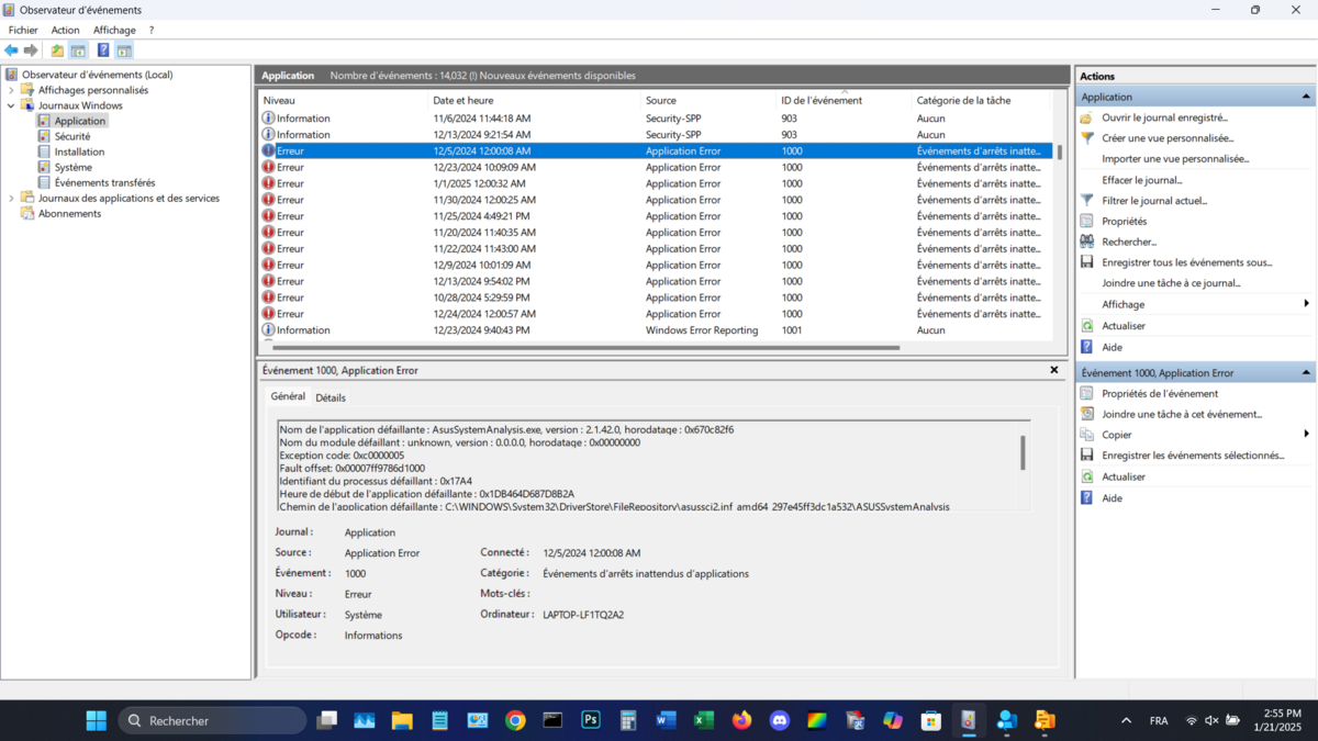 Pour vérifier si le bug identifié vous concerne, vous pouvez éplucher l'Observateur d'évènements Windows. Bon courage © Clubic
