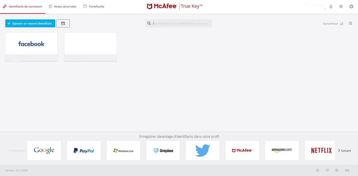 McAfee True Key - Portail de gestion en ligne