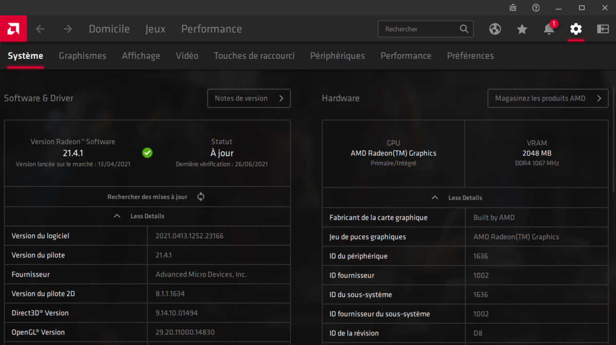 Même chose sur les AMD Radeon Software © Nerces