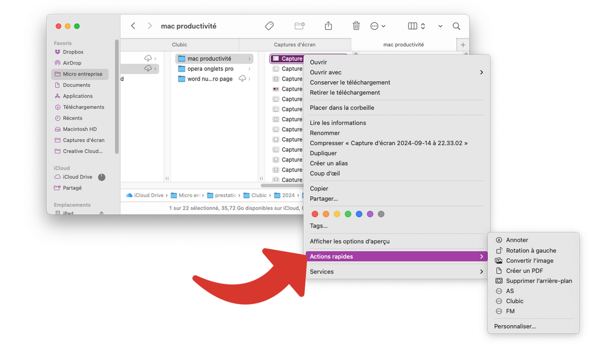 Accéder aux Actions rapides dans le Finder © Clubic