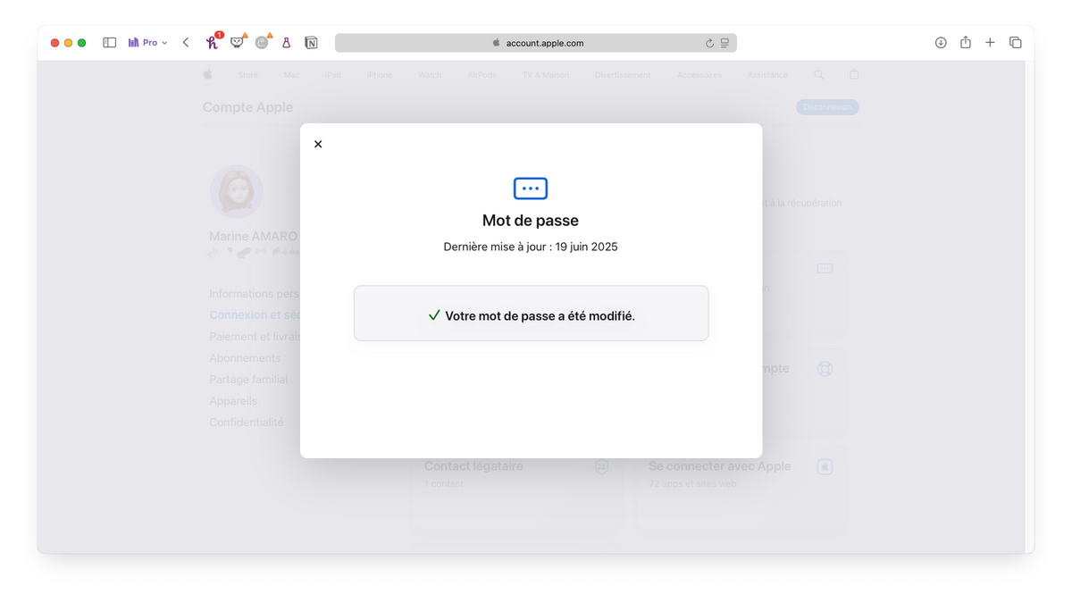 Le mot de passe Apple iCloud a bien été modifié © Clubic