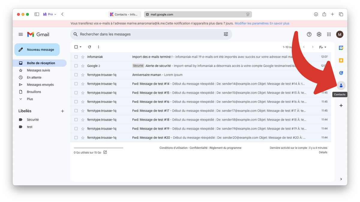 Aperçu des contacts Gmail © Clubic