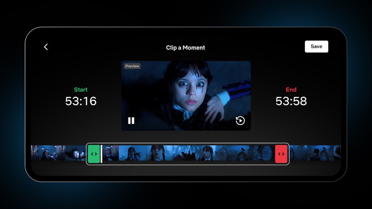 Sélectionnez le début et la fin du clip à partager. ©Netflix