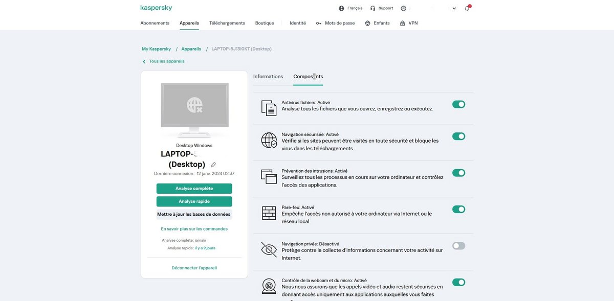 MyKaspersky - Appareils