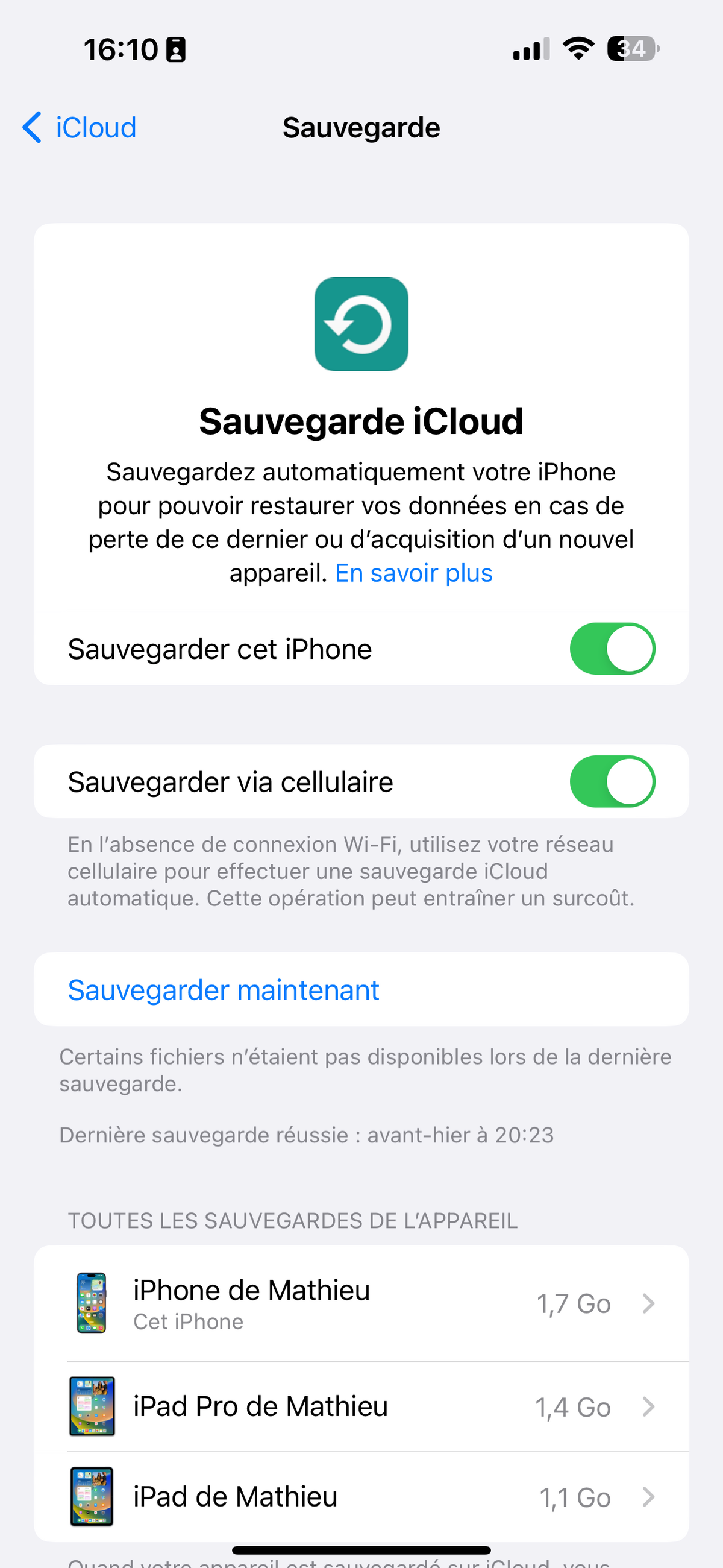 Sauvegarde iPhone iCloud