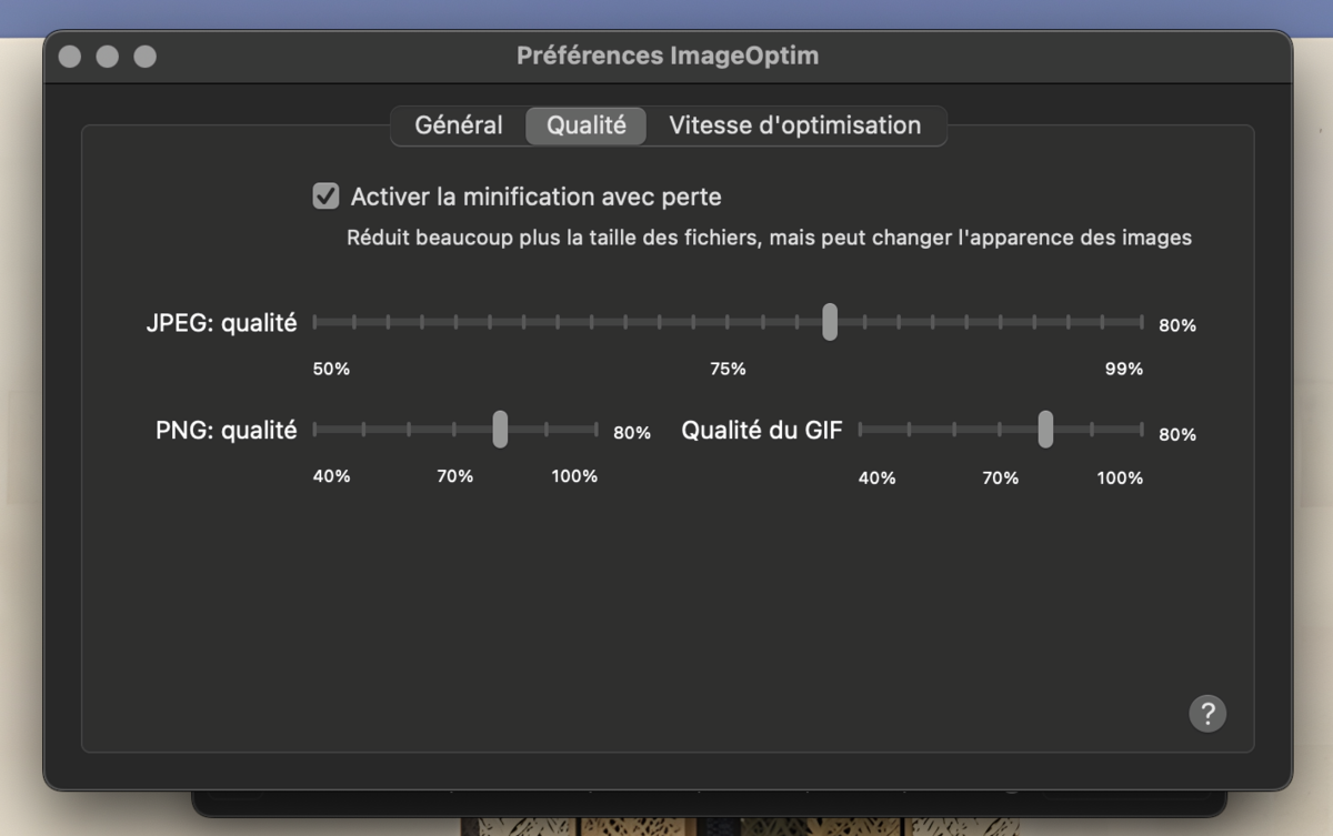 Désactivée par défaut, la compression avec perte peut produire des résultats plus drastiques.