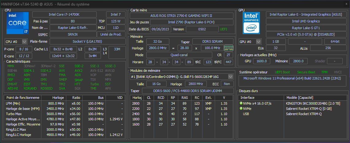 Notre configuration de test au crible de HWInfo © Nerces pour Clubic