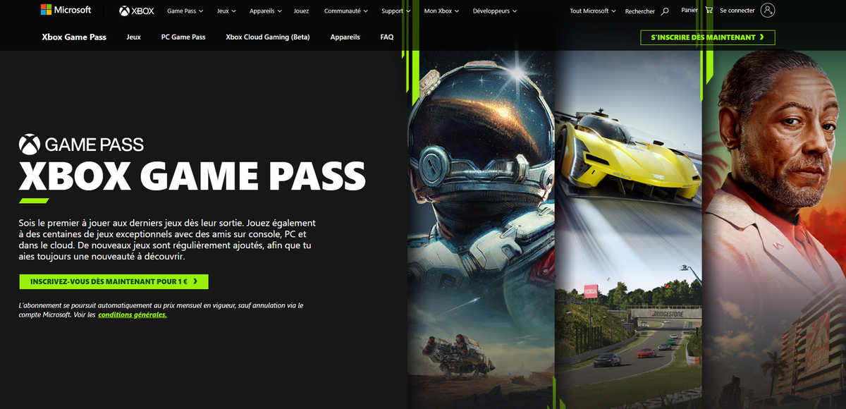 Page d'accueil du service Xbox Game Pass © Microsoft