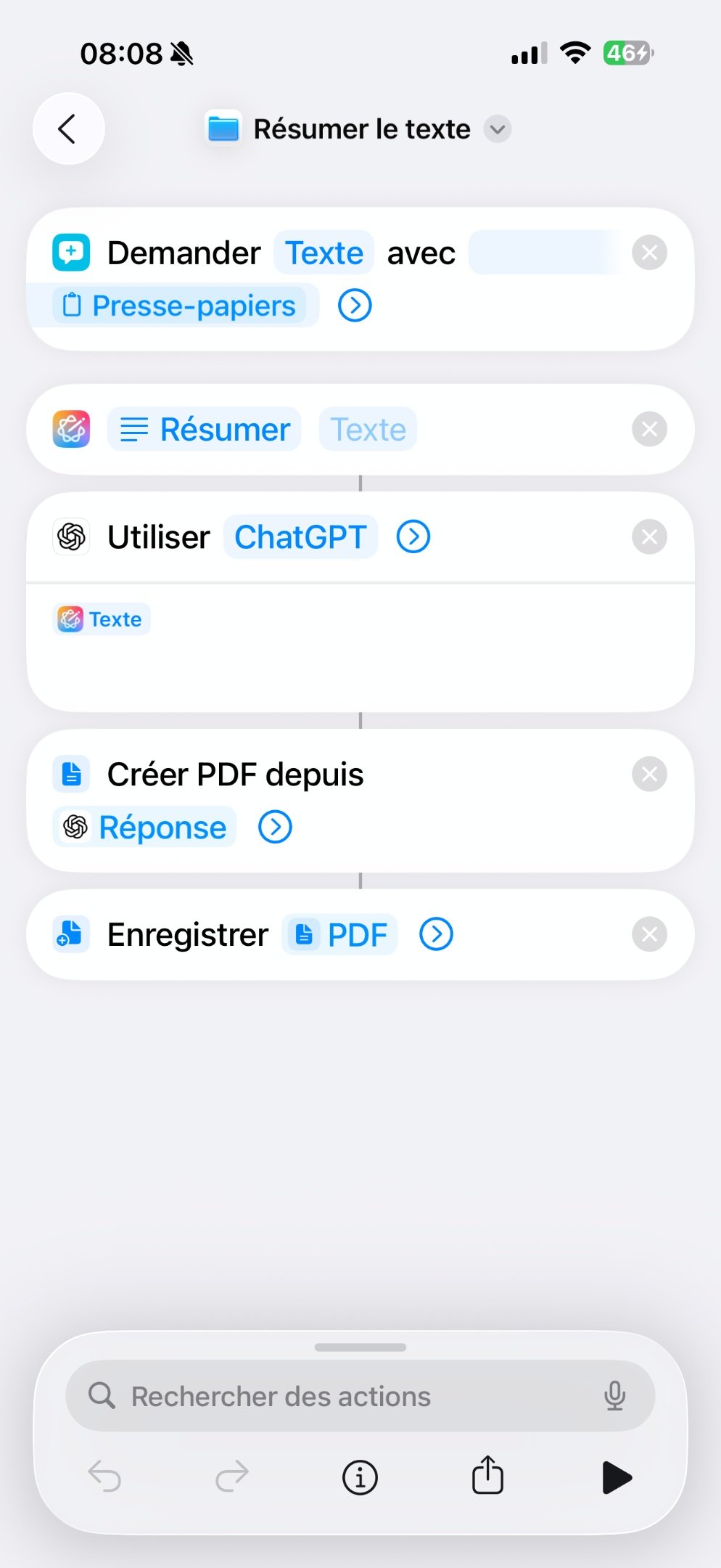 iOS 26 Raccourcis Résumé script