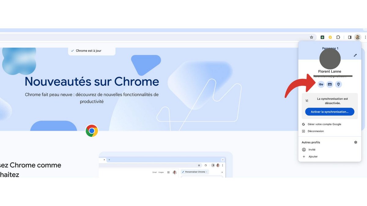 Accès au gestionnaire de mots de passe de Google Chrome