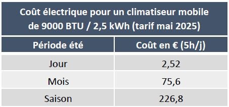 Consommation et coût énergétique d'un climatiseur mobile de 9000 BTU pendant la période estivale © Sylvie Box