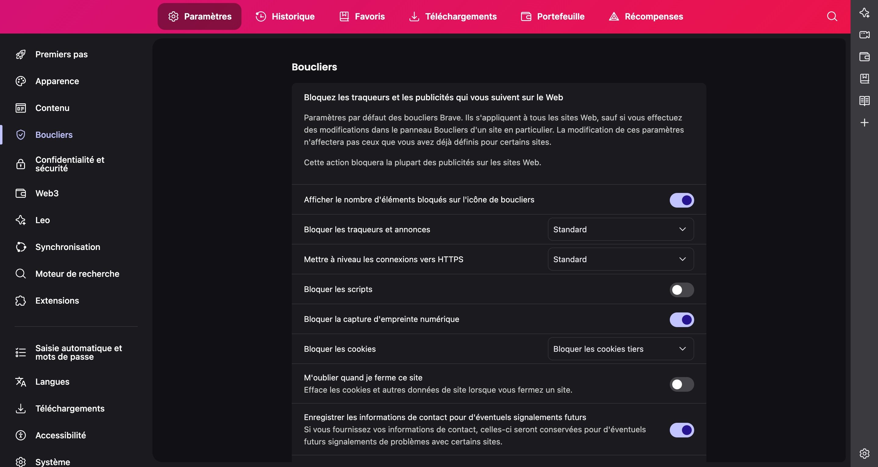 Un bloqueur de pubs intégré et personnalisable. ©Brave