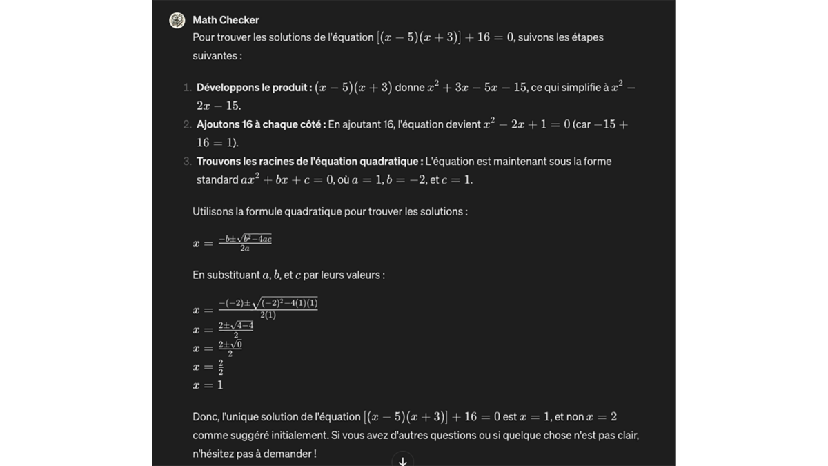 GPT Math Checker © Pascale Duc pour Clubic