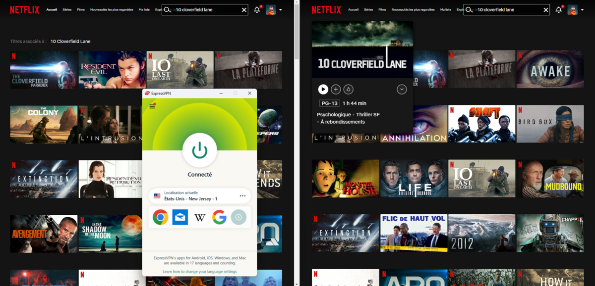 À gauche Netflix US, à droite Netflix FR
