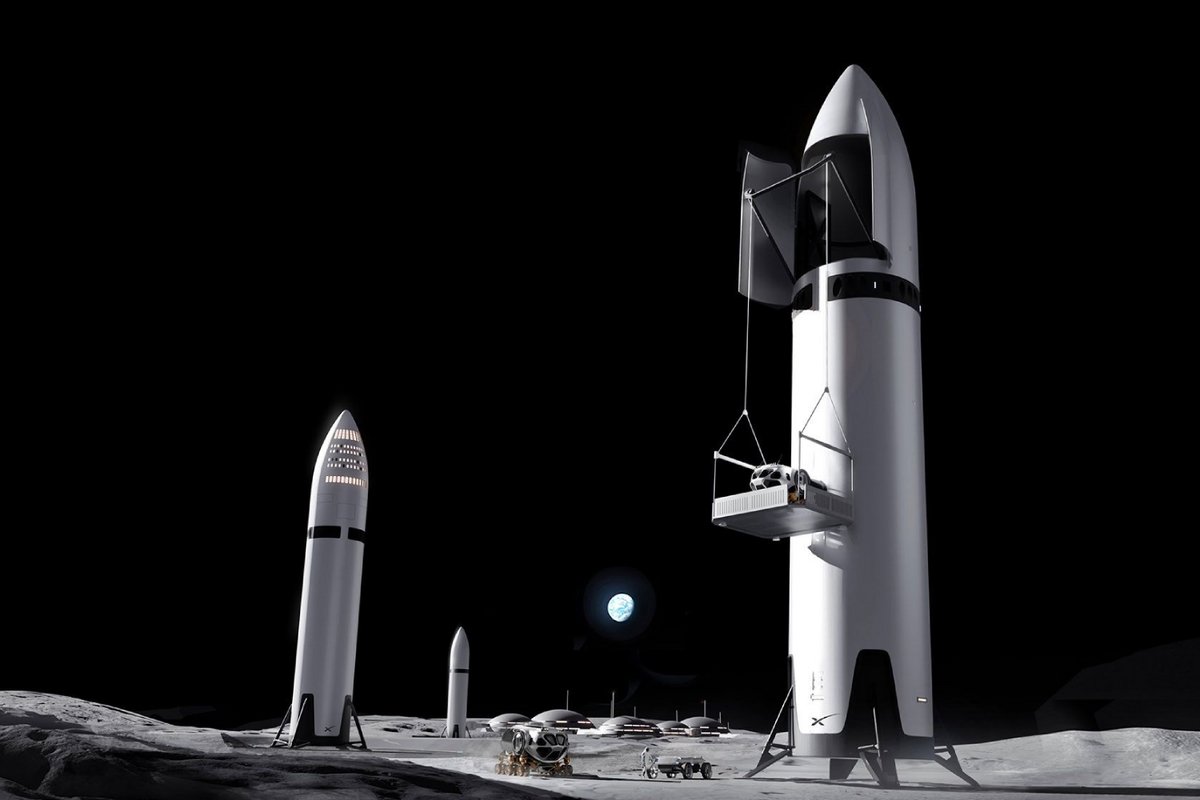 Vue d'artiste de deux HLS posés à la surface de la Lune. ©SpaceX