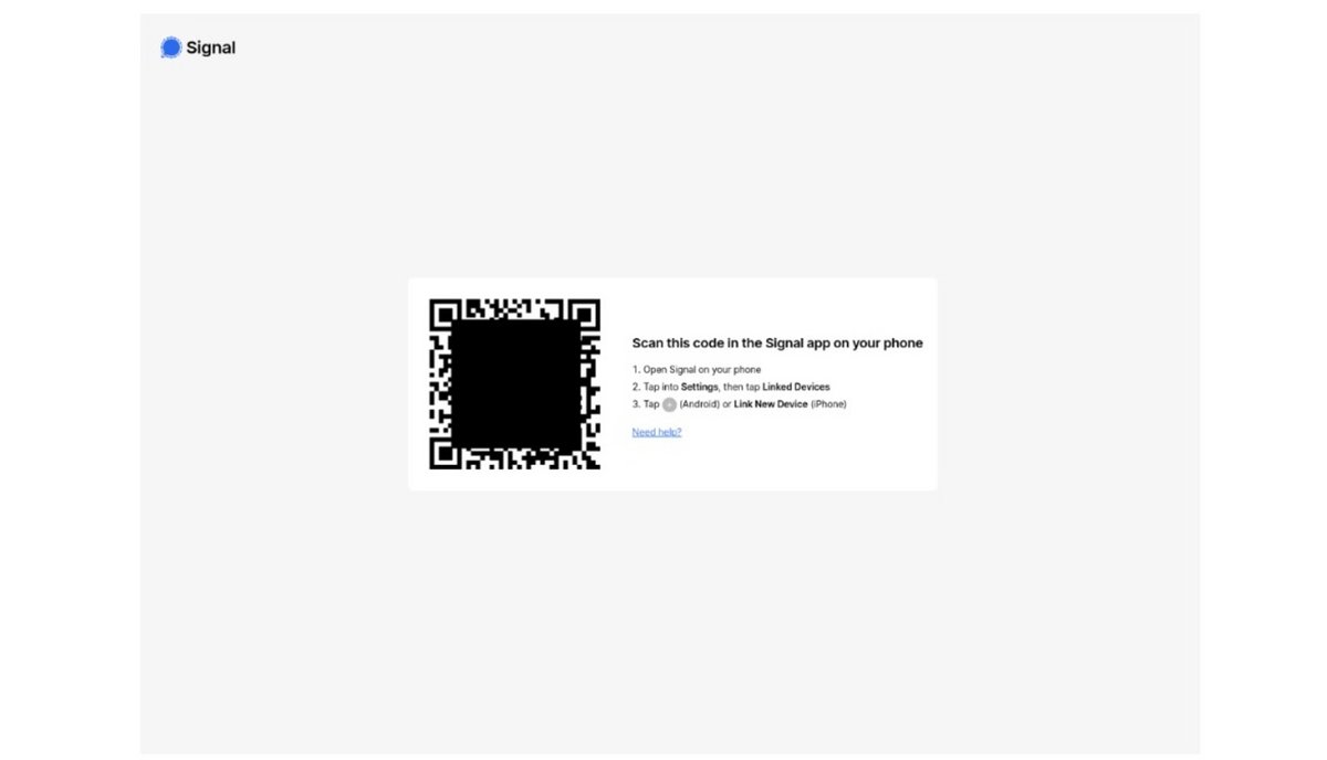 On voit ici un QR code de liaison à un appareil malveillant hébergé sur le domaine contrôlé par UNC4221 « signal-confirm[.]site » © GTIG