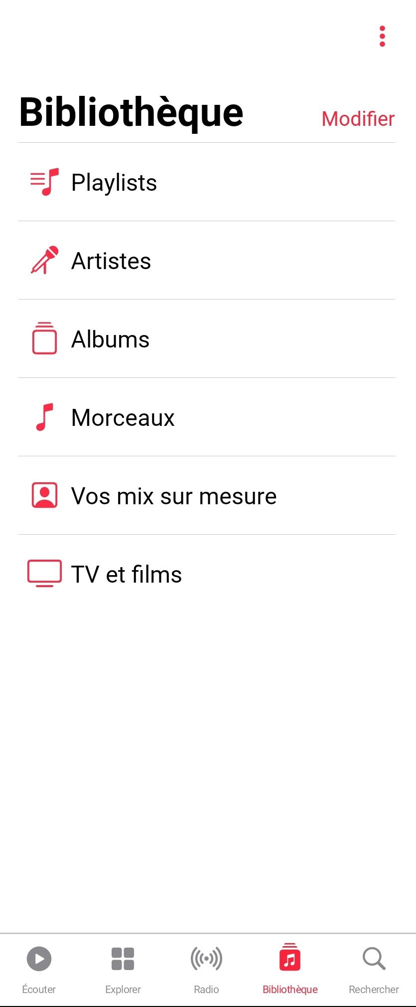 Apple Music - La bibliothèque, avec ses playlists, artistes, albums et autres