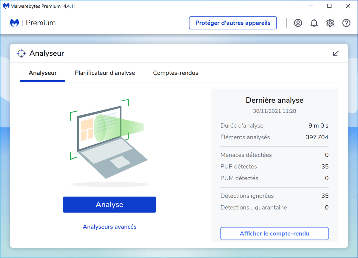 Malwarebytes Premium - Système d'analyse