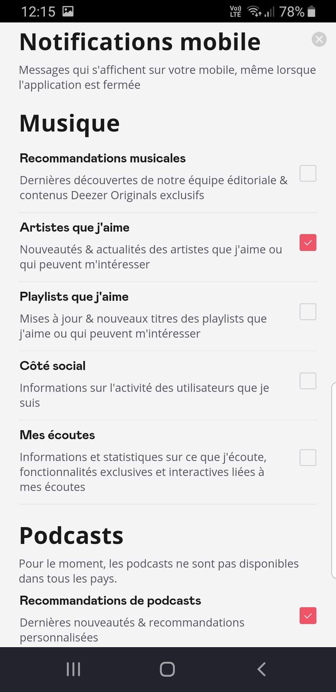 Notifications Deezer