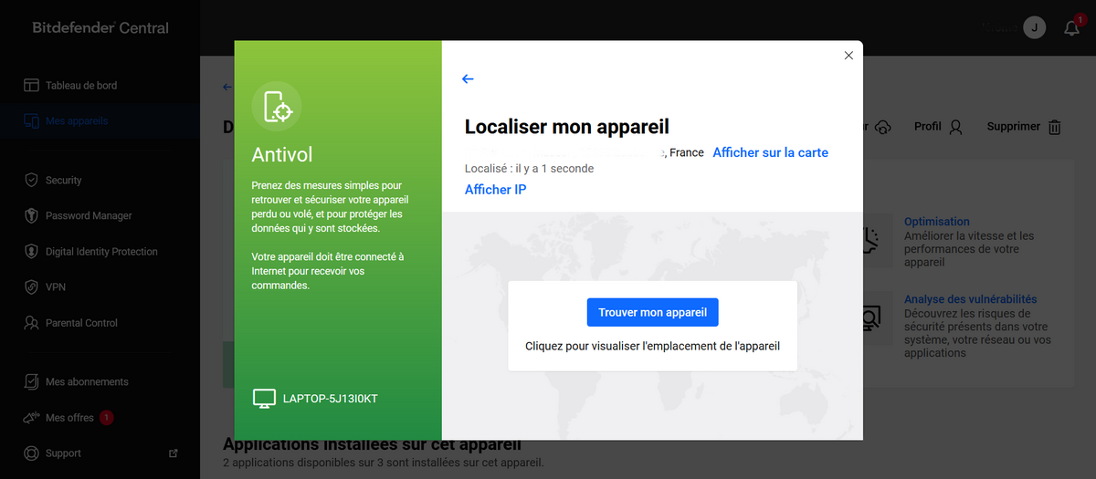 Antivol - Localiser mon appareil