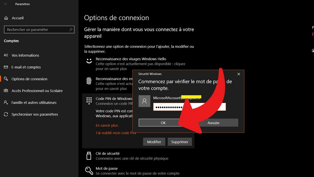 Windows 10 - Vérification du mot de passe du compte