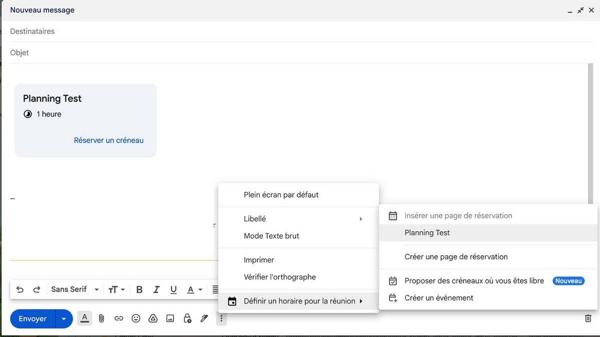 Ajoutez une page de réservation dans un email. ©Google