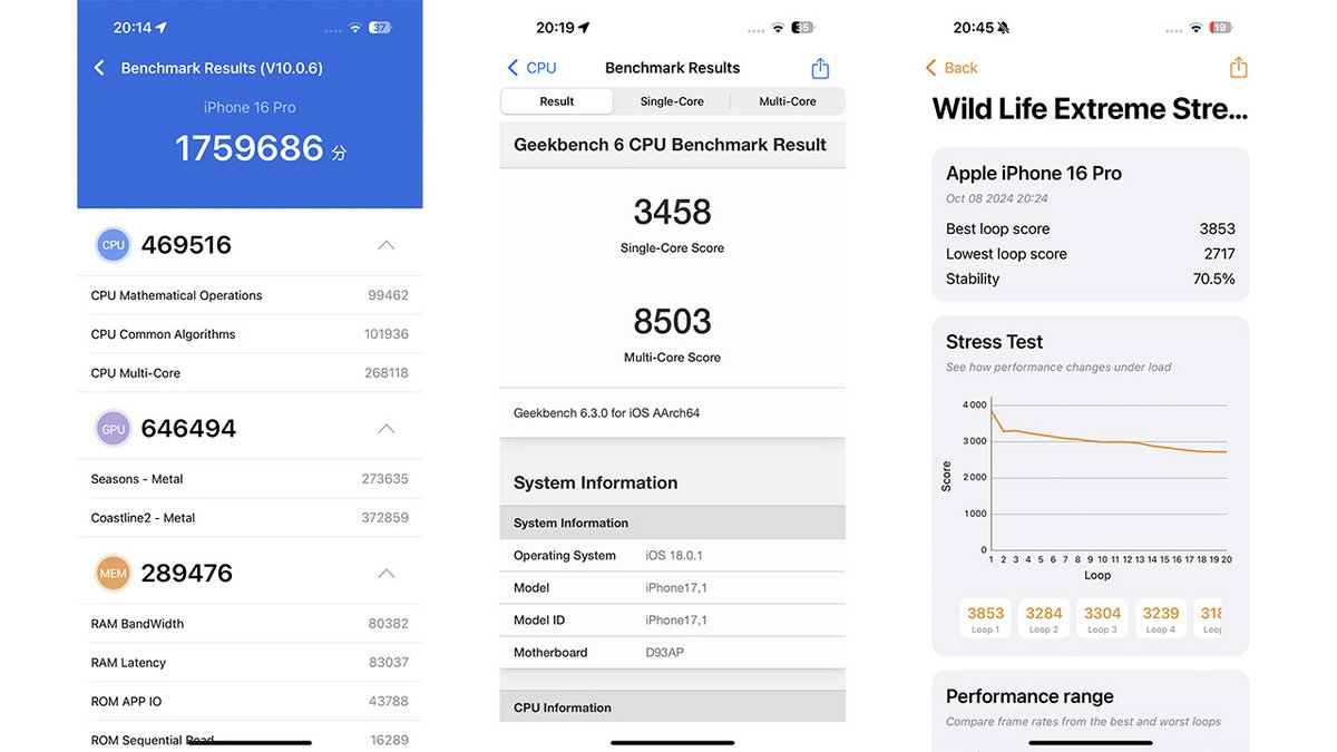 Les résultats de l'iPhone 16 Pro ne sont pas en reste. © Pierre Crochart pour Clubic.com