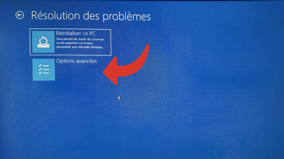 Le menu « options avancées » du Windows RE © Benoit Baylé pour Clubic.com