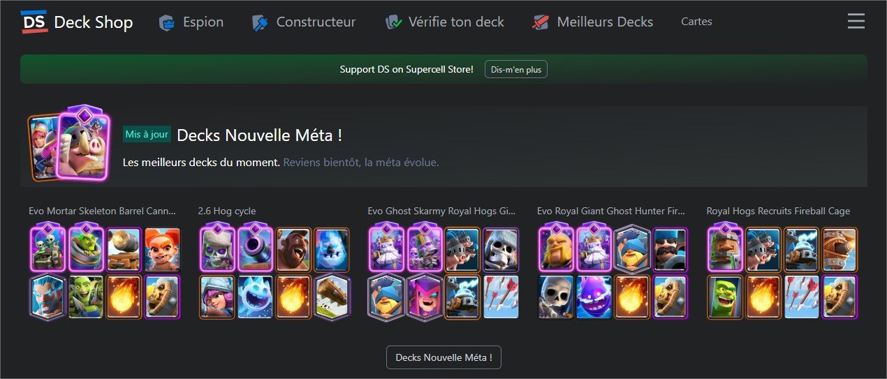 Aperçu rapide des decks méta pour progresser sur Clash Royale sans prise de tête. - © Deck Shop