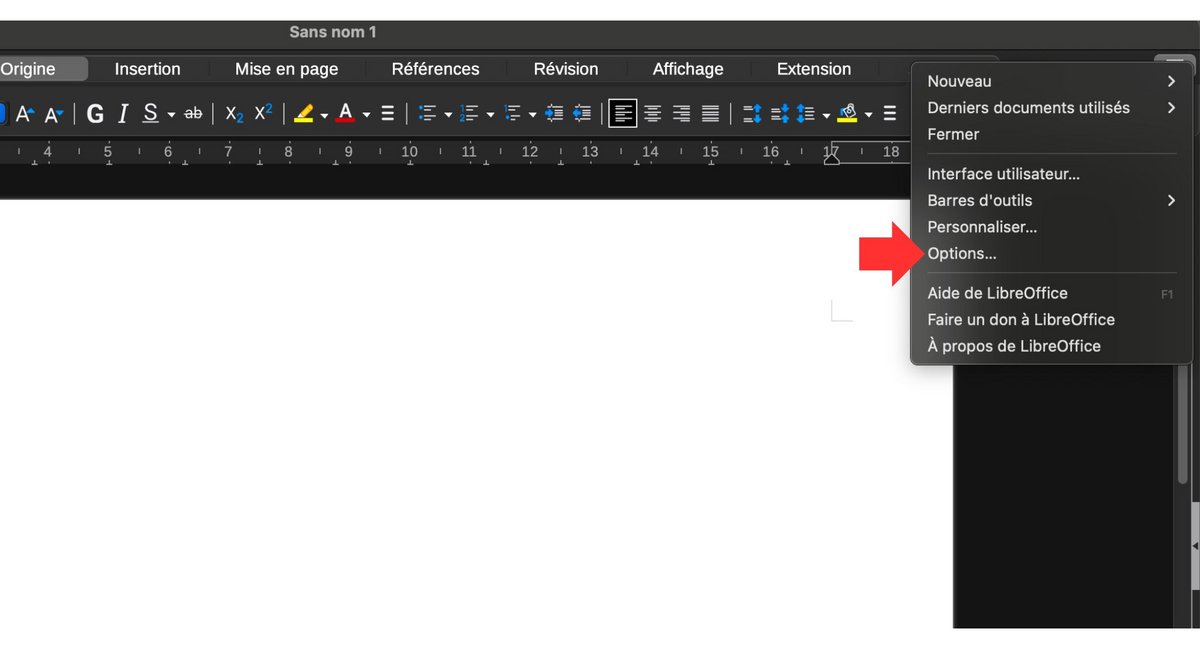 Rendez-vous dans les options de l'outil © The Document Foundation