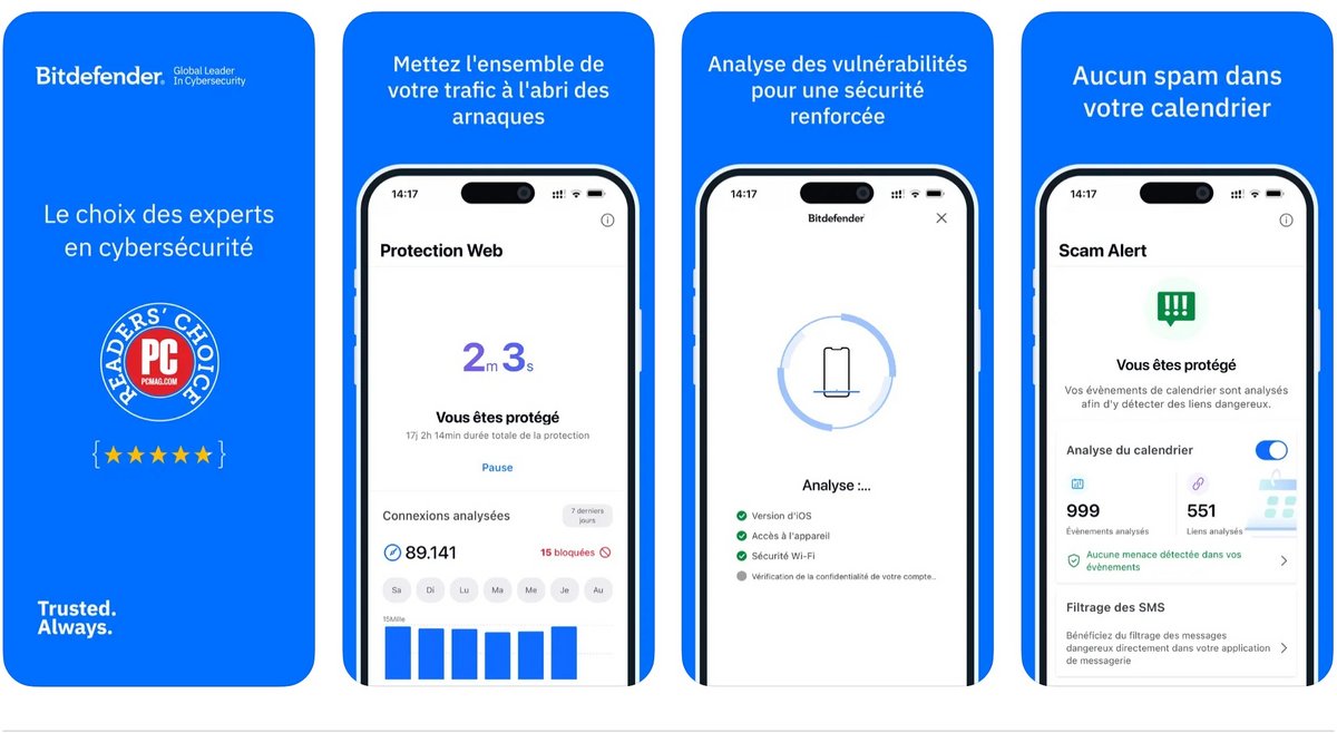 Bitdefender surveille tout votre trafic et bloque le hameçonnage sans jamais pomper la batterie. © Naïm BADA pour Clubic